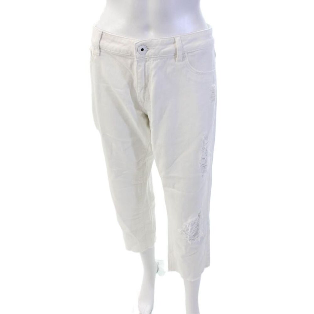 DL 1961 Womens Cotton Blend Distressed Low Rise Capri Jeans White Size 30